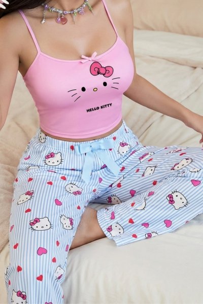 Çizgili Hello Kıty Desen Milan Soft PİJAMA ALTI
