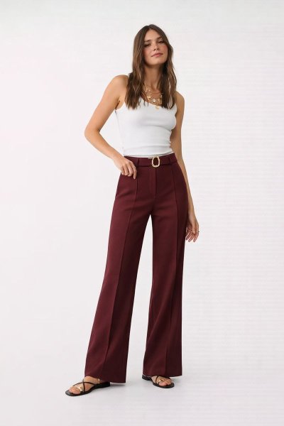 Yüksek Bel Kemer Detaylı Kumaş PANTOLON