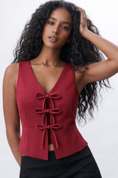 Fiyonk Bağlamalı Dokuma Yelek