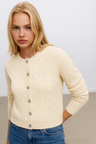Kalın Örgülü Akrilik Düğmeli Triko HIRKA