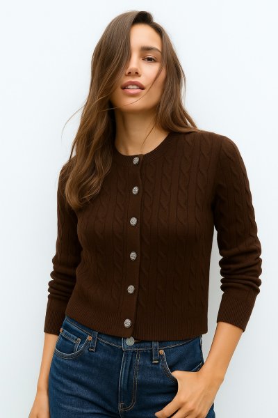 Kalın Örgülü Akrilik Düğmeli Triko HIRKA