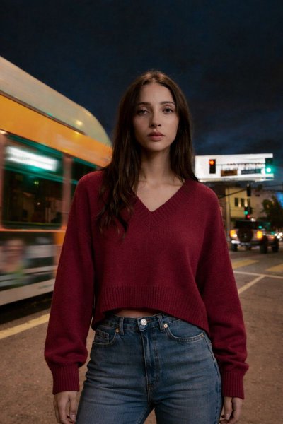 Kadın V Yaka Yumuşak Doku Triko KAZAK