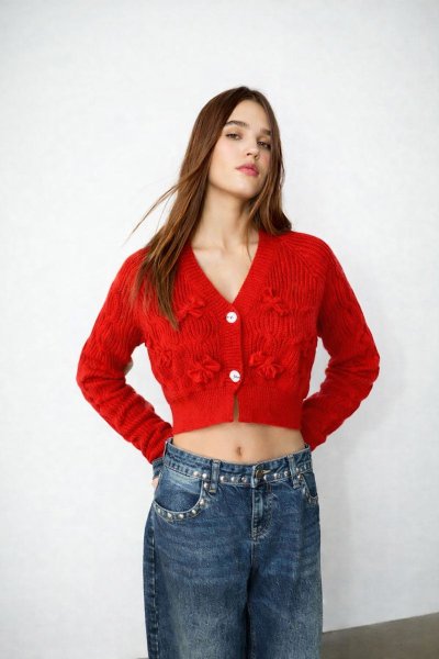 V Yaka Önden Düğmeli Fiyonk Süslemeli HIRKA