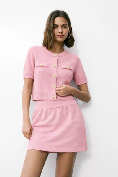 Kadın Elegant Altın Düğmeli İkili Triko ALT ÜST TAKIM