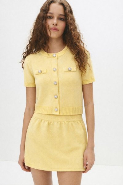 Kadın Elegant Altın Düğmeli İkili Triko ALT ÜST TAKIM