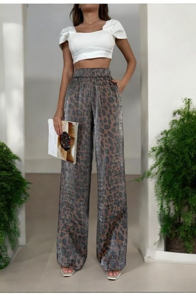 Saten Desenli Palazzo PANTOLON