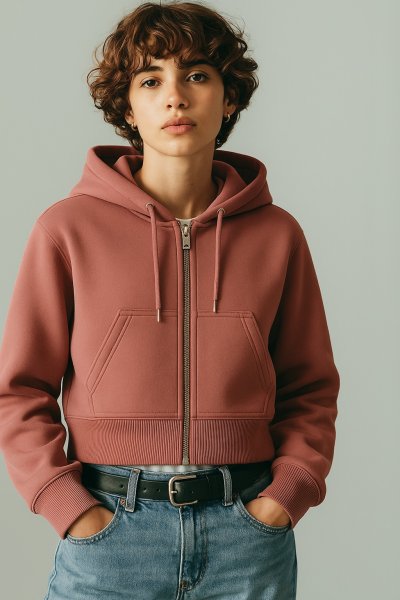 Üç İplik Fermuarlı Kapüşonlu Kısa HIRKA