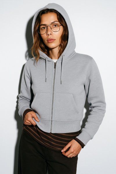 Üç İplik Fermuarlı Kapüşonlu Kısa HIRKA