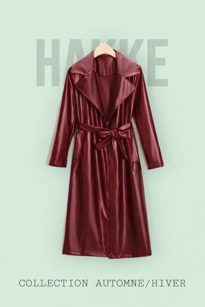 Deri Kruvaze Yaka Kuşaklı Trençkot