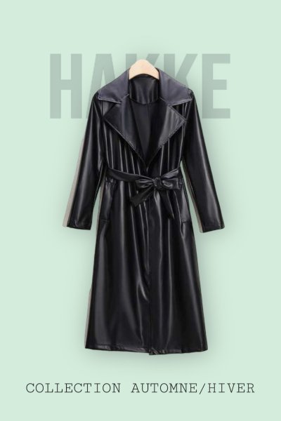 Deri Kruvaze Yaka Kuşaklı Trençkot