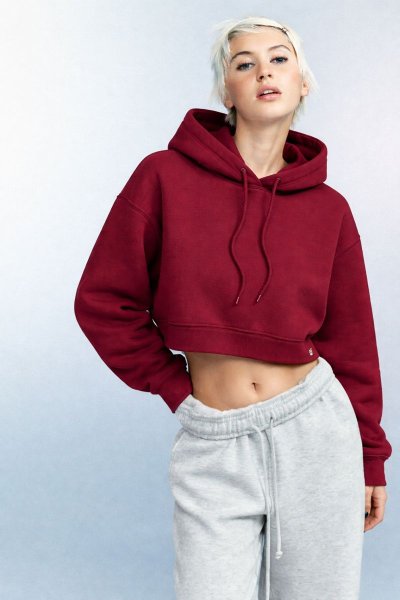 Üç İplik Kapüşonlu Crop SWEAT