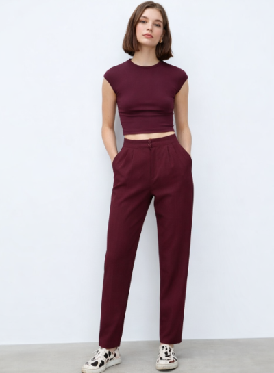 Yüksek Bel  Pileli Havuç Kesim PANTOLON