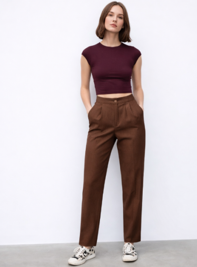 Yüksek Bel  Pileli Havuç Kesim PANTOLON