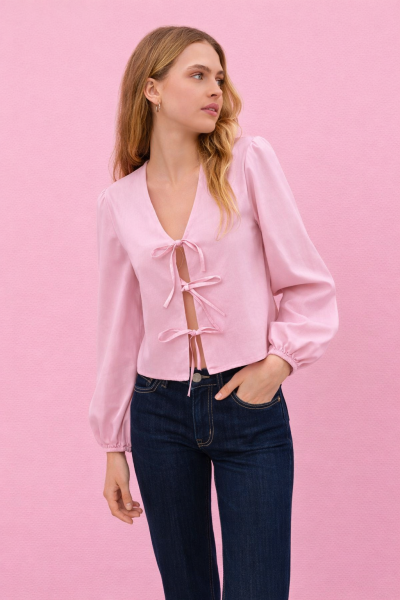 Önden Bağlamalı Dokuma GÖMLEK