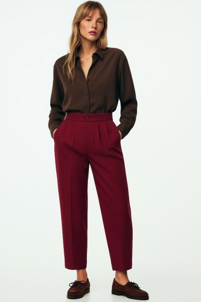 Yüksek Bel Dikiş Detaylı Straight Kumaş PANTOLON