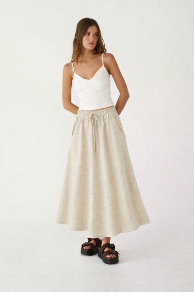 Kadın Bej Renk Uzun Salaş Etek
