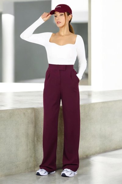 Yüksek Bel Cırt Cırtlı  Düz Kesim Kumaş PANTOLON