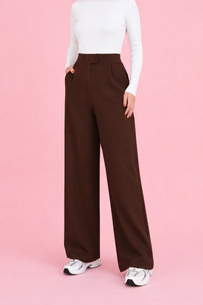 Yüksek Bel Cırt Cırtlı  Düz Kesim Kumaş PANTOLON