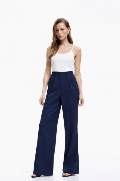 Yüksek Bel Cırt Cırtlı  Düz Kesim Kumaş PANTOLON