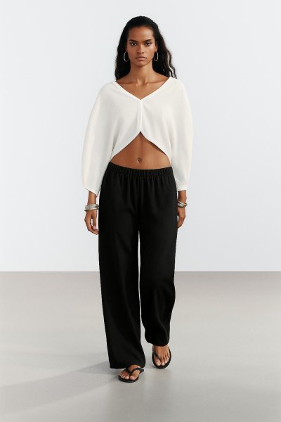 Keten Görünümlü Wide Leg PANTOLON