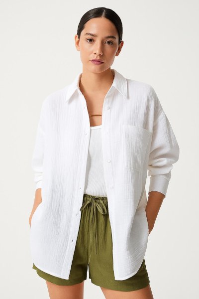 Oversize Basic Düğmeli  Müslin GÖMLEK