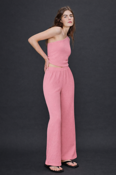 Tek Omuz Gofre Pantolon Crop İkili TAKIM