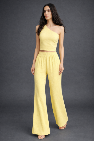 Tek Omuz Gofre Pantolon Crop İkili TAKIM