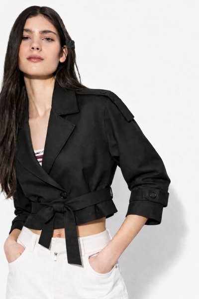Dokuma Trençkot Crop Blazer CEKET