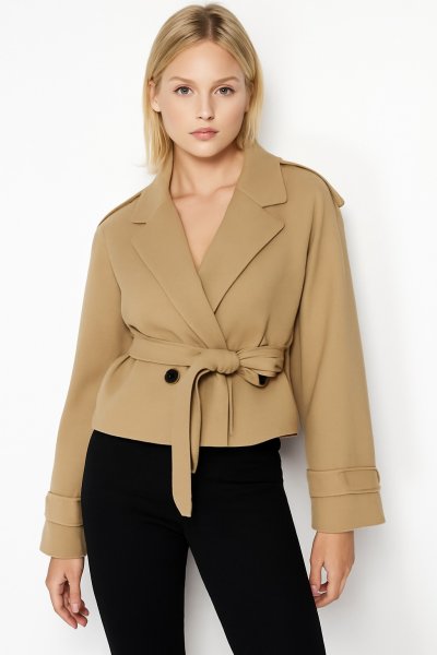 Dokuma Trençkot Crop Blazer CEKET